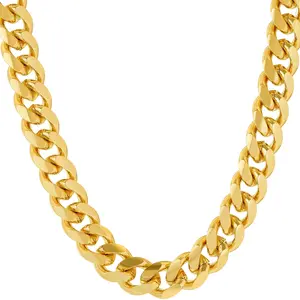 LIFETIME JEWELRY 9mm Miami Curb Cuban Link Chain Necklace 24k Gold Plated (Gold, 18 inches)