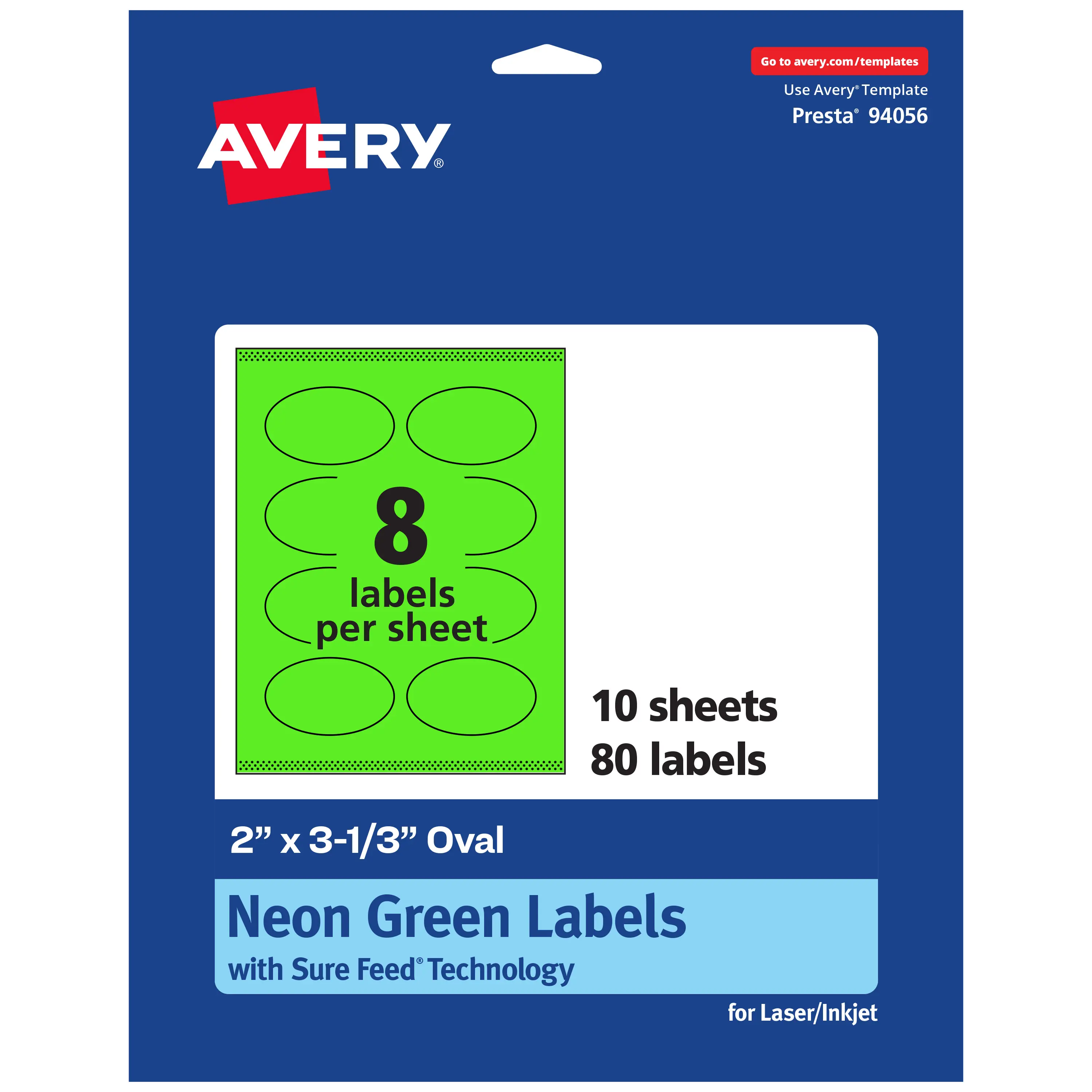 Avery Neon Green Paper Labels, 2" x 3-1/3" Oval