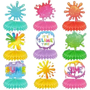 Slime Birthday Party Decoration Honeycomb Centerpieces Slime Splatter Splash Colorful Theme Table Topper It's Slime Time Table Decor for Slime Themed Birthday Party Supplies