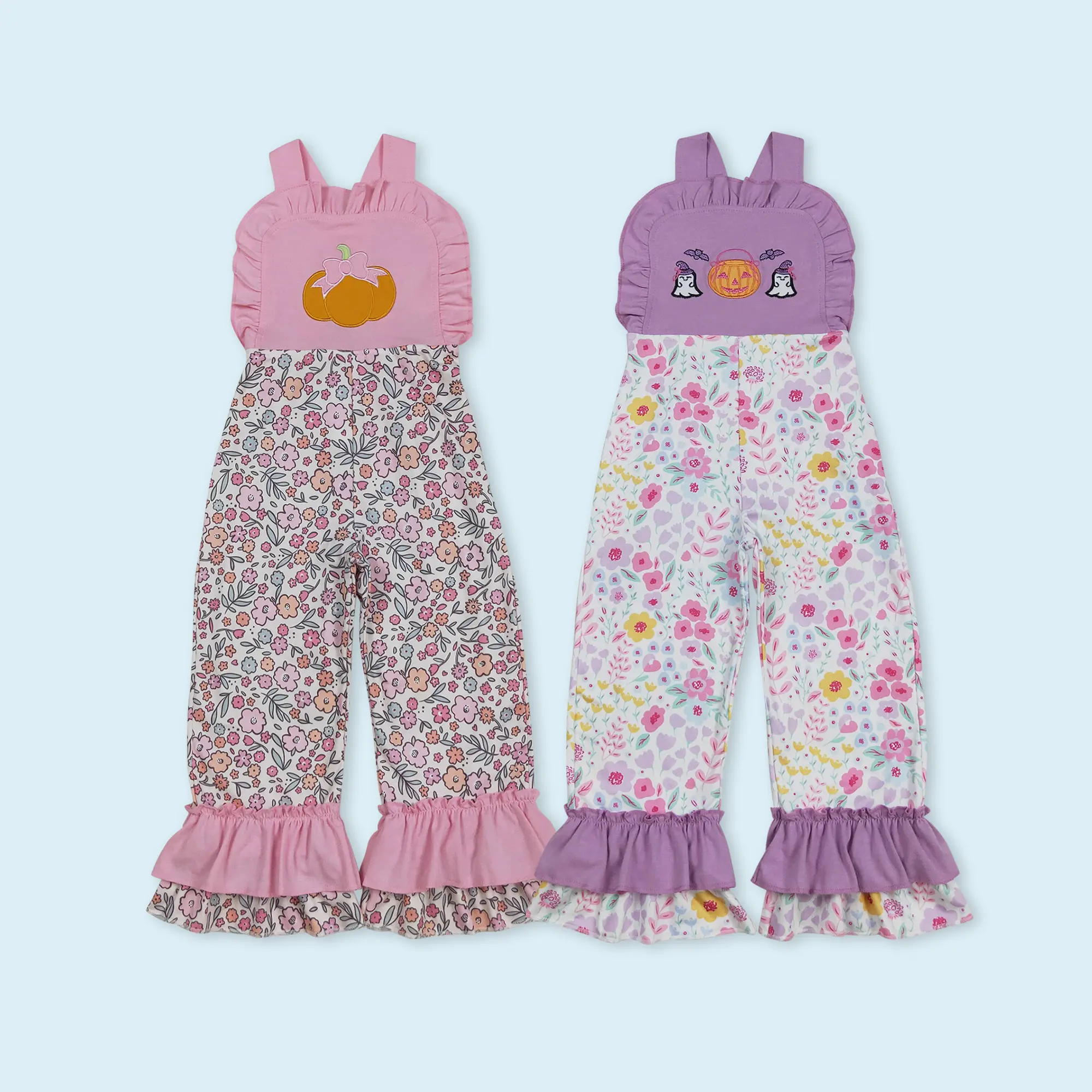 Halloween pumpkin  ghost Girls kids floral jumpsuit