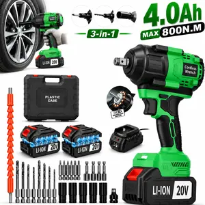 20V Cordless Impact Wrench Kit, 800N.M High Torque Brushless Electric Wrench with 2 Batteries, Fast Charger, Drill Bits, Sockets & Accessories, 3-in-1 Power Tool for Auto Repair, Tire Removal, Car Maintenance, Garage Work, Home Improvement & DIY