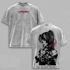 Misa Amane Death Note Unisex couple T-shirt, Vintage Washed Gothic Anime Graphic Tee, Dark Aesthetic Oversized Shirt, Unisex Streetwear