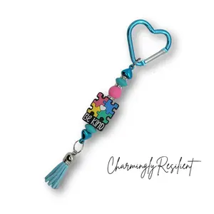 Charmingly Resilient Be Kind Keychain with Heart-Shaped Clip and Colorful Beads for Autism Awareness