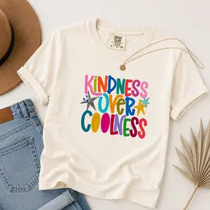 Kindness Over Coolness Comfort Colors T-Shirt, Always Be Kind Shirt, Preppy Girly Doodle Stars Graphic Tee, Trendy Positivity Top - PrintFamily