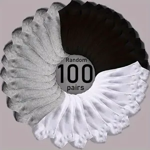 100 Pairs Summer Thin Black, White and Grey Casual Sweat Absorbent Breathable Comfortable Shallow Mouth Invisible Boat Socks for Both Men and Women Menswear Tropical
