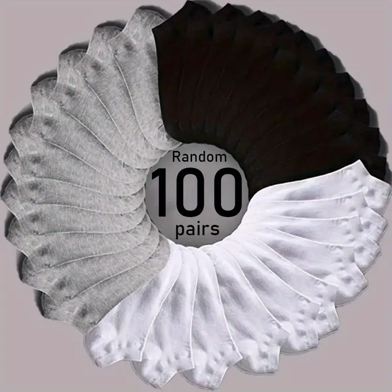 Women's 100 Pairs Plain Summer Thin Socks - Black, White, Grey, Shallow Mouth Invisible Boat Socks with Invisible Edge, Breathable Comfy, Sweat-Absorbent, 1 Size Fits Most, Breathable Comfy Socks