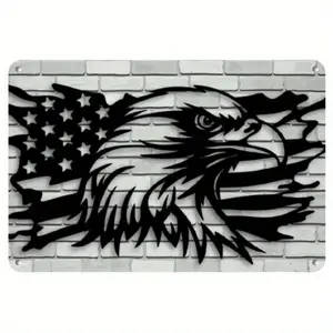 Vintage Patriotic Eagle & American Flag Metal Wall Art - Retro Iron Sign for Home, Bar, Garage, Cafe Decor - Durable Indoor/Outdoor Metal Plaque Gift, American Flag Decor, Garage Decoration, Bold Contrast Design, Intricate Detaili
