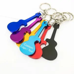 Promotional Gifts Custom Logo Guitar Shaped Keychains Metal Bottle Openers Personalised Key Rings Beer Bottle Openers 4 Pieces