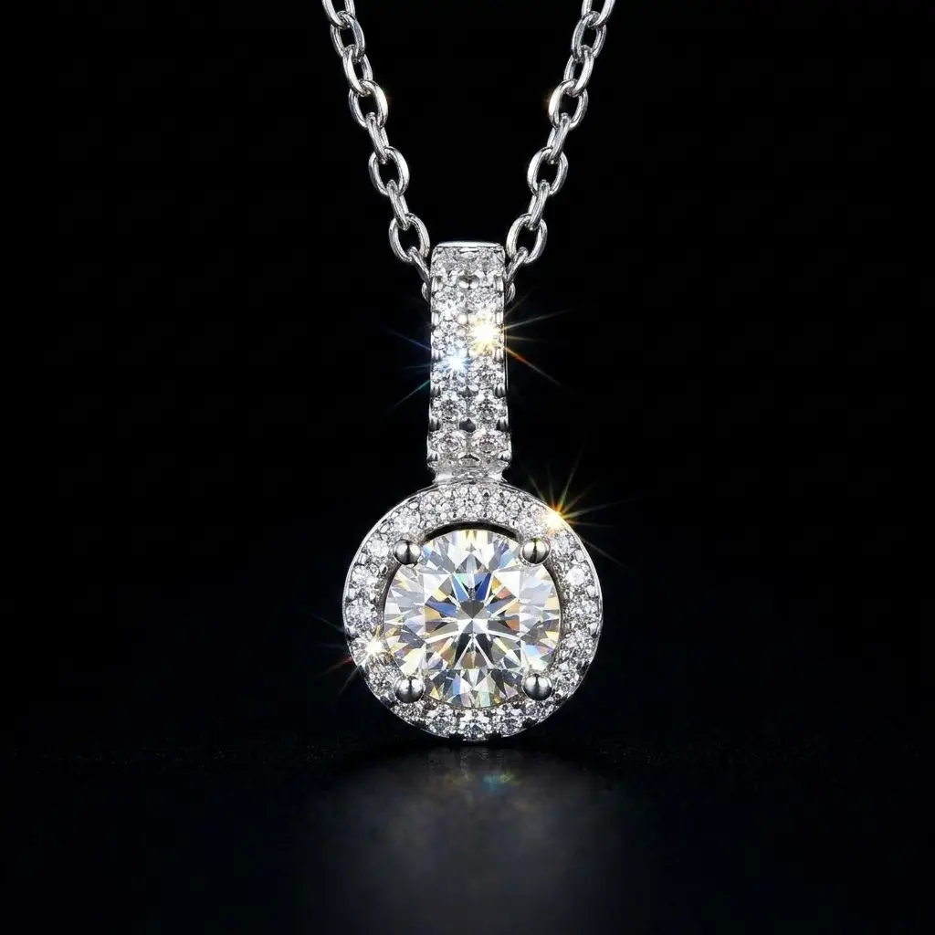 Solitaire Pendant Necklace for Women, 1ct Brilliant Round Cut D Color VVS1 Moissanite, Hypoallergenic Plated Alloy Chain, Anniversary Gifts, Casual, Gemstone, Plain