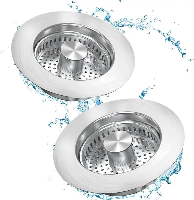 SUS304 Steel Heavy Duty Kitchen Sink Drain Insert - 3-in-1 Pop Up Plug with Anti-Clog Filter to Prevent Bad Smells, Fits Standard 3-1/2 in Sink Drain Holes