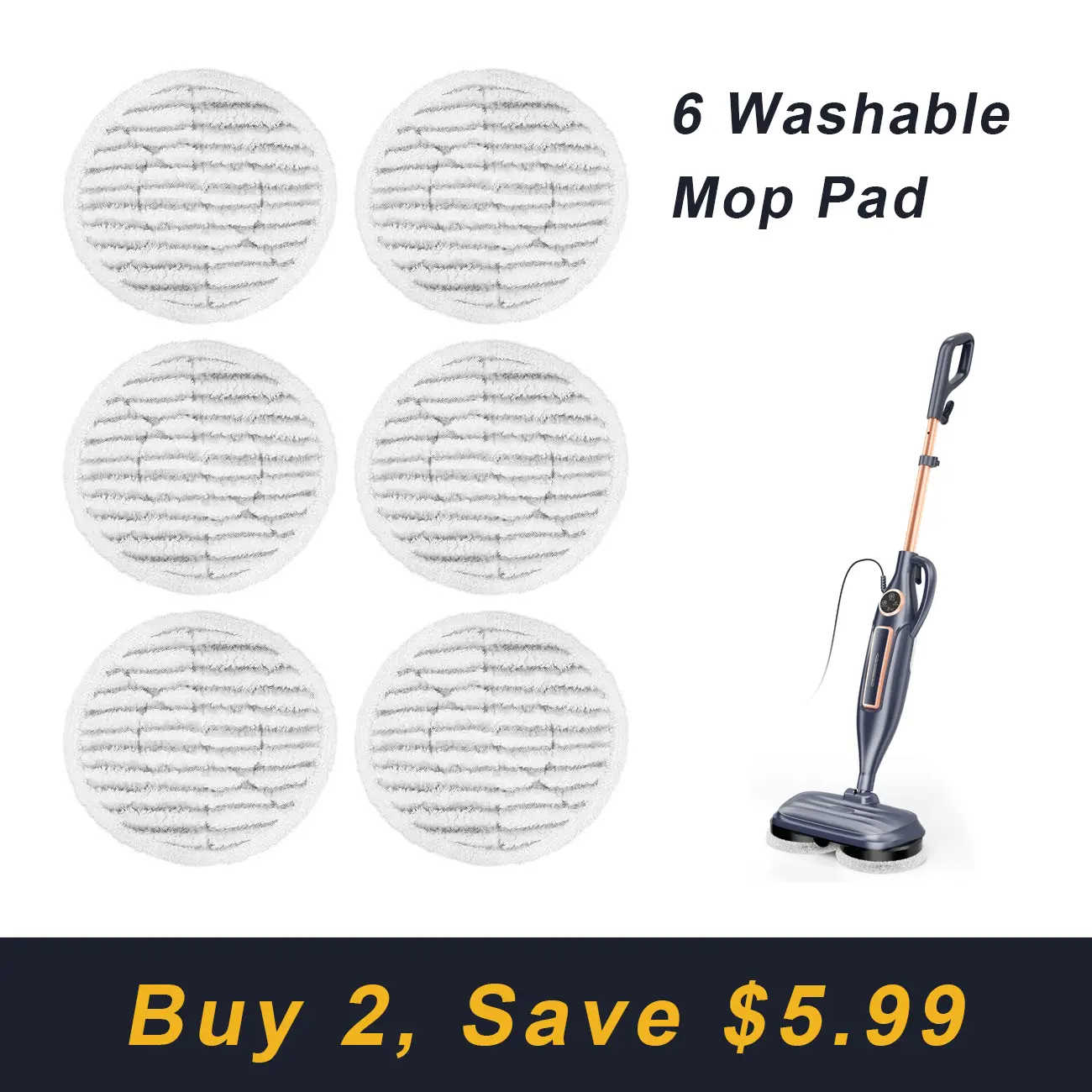 Cleaning mop pads, compatible with the VM6 electric steam mop, 6-piece refill cleaning pads, washable mop cleaning pads, mop accessories.