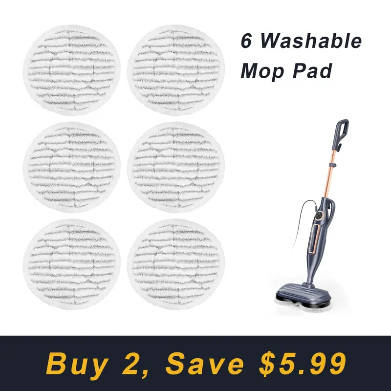 Washable Reusable Refill Pads for VM6 Electric Steam Mop - 6-Pieces Mop Accessories for VM6 Users