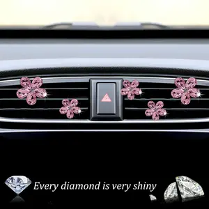 5pcs Crystal Five-Petal Flower Car Vent Air Freshener Clips, Shiny Crystal Car Interior Decoration, Solid Air Purifier for Cars