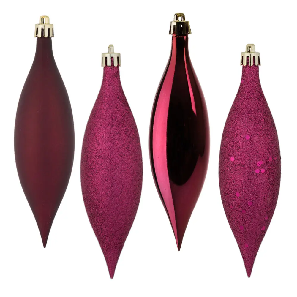 212 MAIN Plastic Sequin Christmas Drop Ornament Set - 8-Pack, 5.5 in., Assorted 4-Finish, Berry Red Festive Home Decor, Four-Finish, Shatterproof