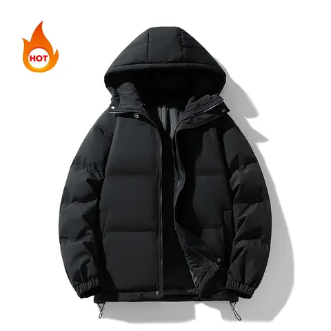 Men’s lightweight polyester down jacket with hood, retro slim fit, long sleeves, black, winter warmth, cold protection, casual outerwear, zip-up design, suitable for everyday and business-casual wear, lightweight down jacket.