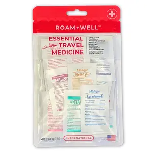 Roamwell International Essential Travel Medicine Kit - 48 Tablets for Pain Relief, Allergy Management, and Hydration - Trusted by Travelers for Global Adventures