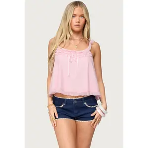 Ruffle Mesh Babydoll Tank Top