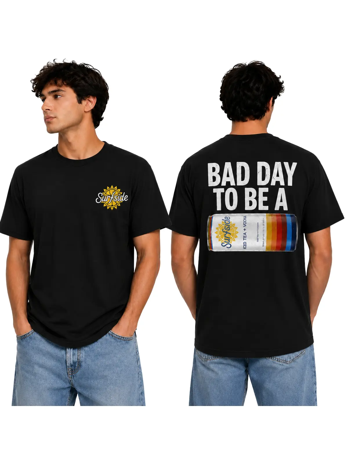 Surfside Bad Day To Be A T-Shirt, Iced Tea Vodka Can Graphic Tee, Funny Summer Drinking Shirt, Retro Surfside Beach Party Design, Cool Oversized Black Tee for Men Women, Perfect Gift for Him Her