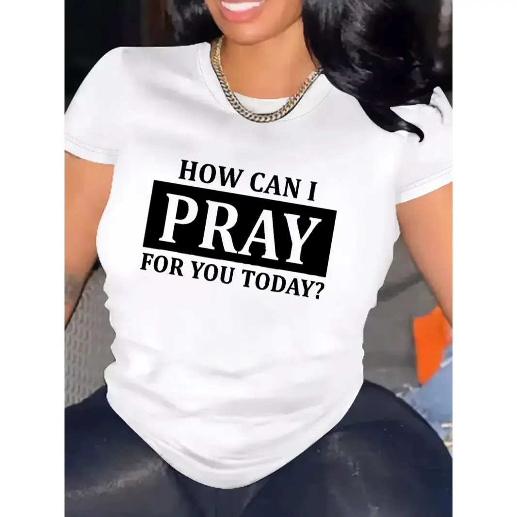 Womens Cotton Short Sleeve Graphic Tee How Can I Pray For You Today Faith Christian Inspirational Church Sunday Casual Everyday Summer Top