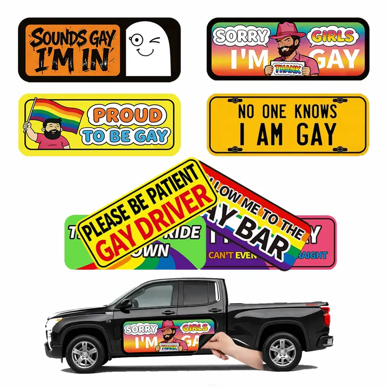 8PCS Gay Pride Magnetic Car Stickers Funny LGBT Magnet Decals for Vehicles Trucks Fridge Reusable Prank Bumper Magnets Colorful Car Accessories Creative Fun Design Set