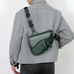 Men's solid color  leather saddle shoulder bags crossbody bags chest bag