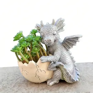 Mini Cute Dragon Succulent Planter Pot, Cartoon Resin Plant Pot with Drainage, Decorative Desktop Flower Pot for Home Office Indoor Bonsai Cactus Garden Decor