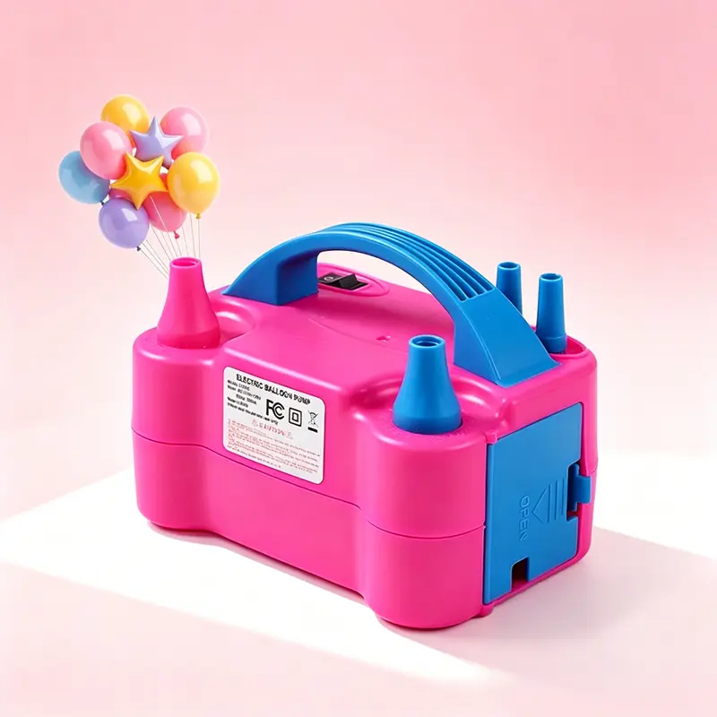 Plastic Electronic Blow Up Balloon Pump - 110V 600W Rose Red Dual-Nozzle Model with Carry Handle & Touch-On Control, Lightweight for Birthday, Christmas Balloon Decor (Ideal for Event Planners)