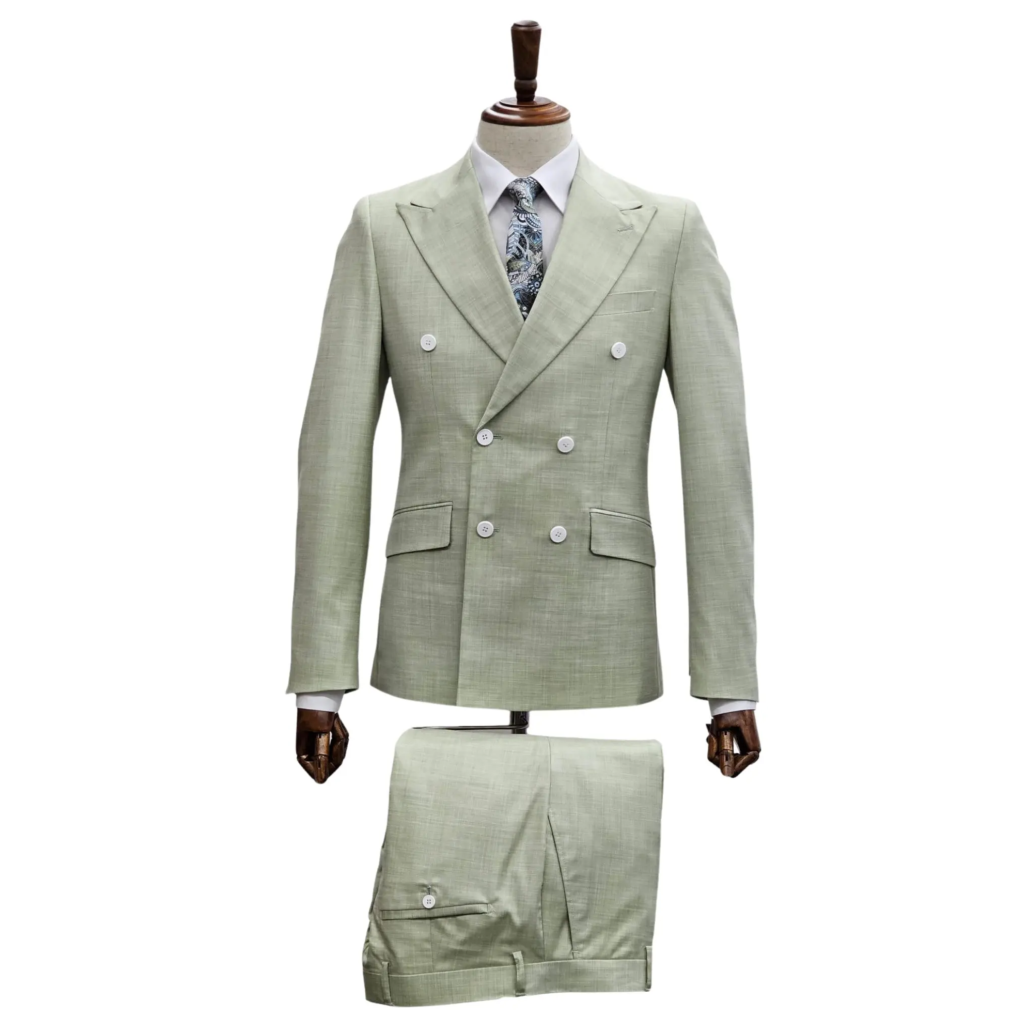 Sage Elegance Double-Breasted Suit Set