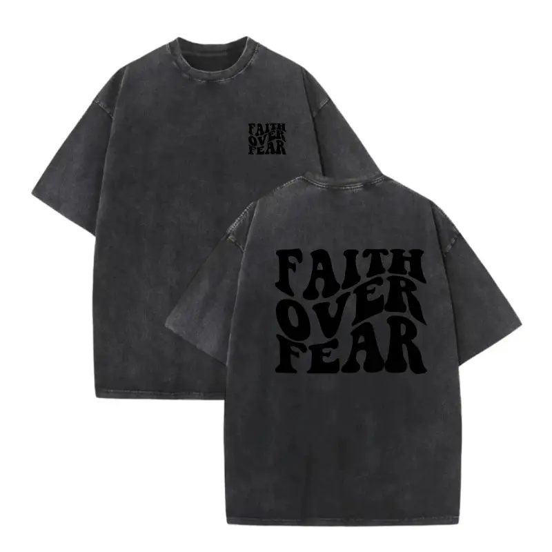 Oversized "Faith Over Fear" Graphic T-Shirt, Casual Unisex Cotton Streetwear with a Silky Texture and Short Sleeves, Shortsleeve, Menswear, Tee, Round Neck, Cold Water