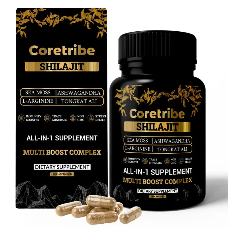 CoreTribe Shilajit Capsules with Sea Moss & Ashwagandha | Natural 10-in-1 Herbal Formula for Daily Energy, Stamina, Focus & Immune Support | Lab-Tested Dietary Supplement | 120 Capsules