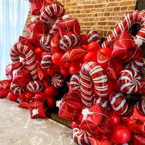 10-Pack Candy Cane Foil Balloons, 16-Inch, Festive Christmas & New Year Party Decor, Santa Theme, Aluminum Film, Indoor Outdoor Use, Assorted Colors