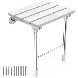 Folding Shower Seat, Wall Mounted Bathroom Safety Stool Chair with Support , Foldable Wall  Shower Bench for Seniors (White)