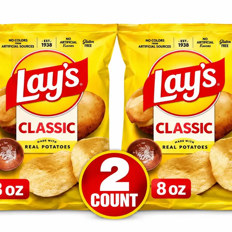Lay's Classic Potato Chips - 2 Bags of 8oz Each - Real Potatoes - No Artificial Flavors - Perfect Snack