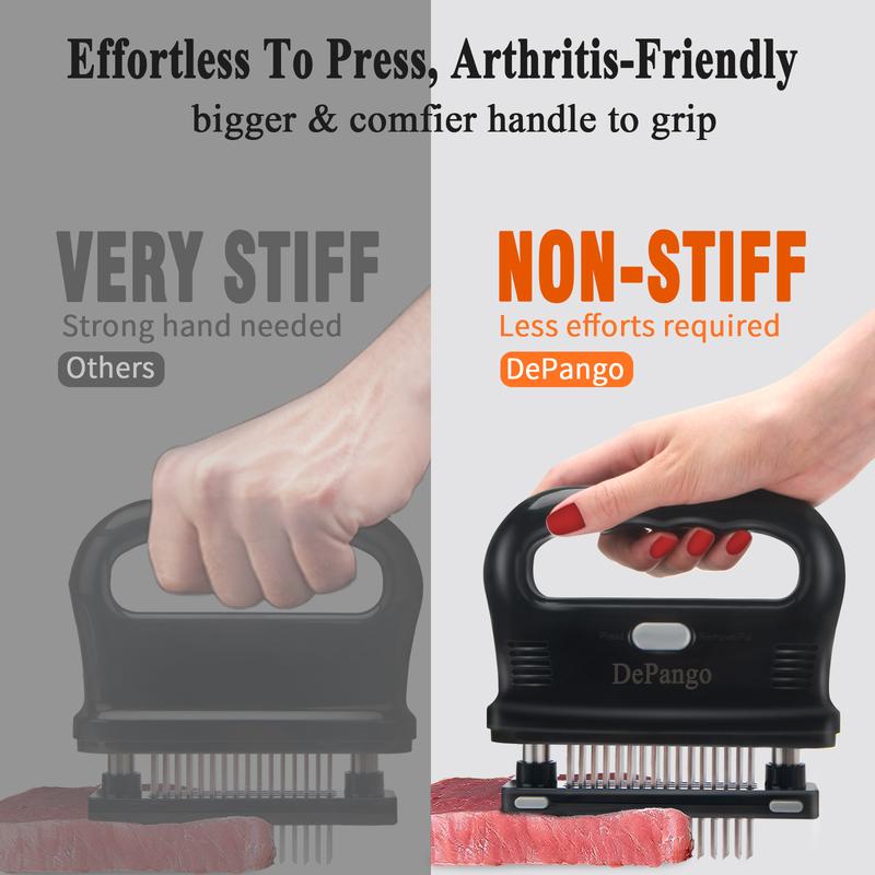 DePango Meat Tenderizer with 48 Stainless Steel Blades, Large Ergonomic Handle for Easy Pressing, Detachable Design for Thorough Cleaning, Ideal for Beef, Pork, Chicken