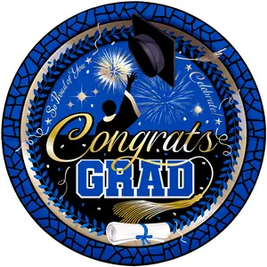 Blue Graduation Plates 9in - Blue Graduation Party Supplies