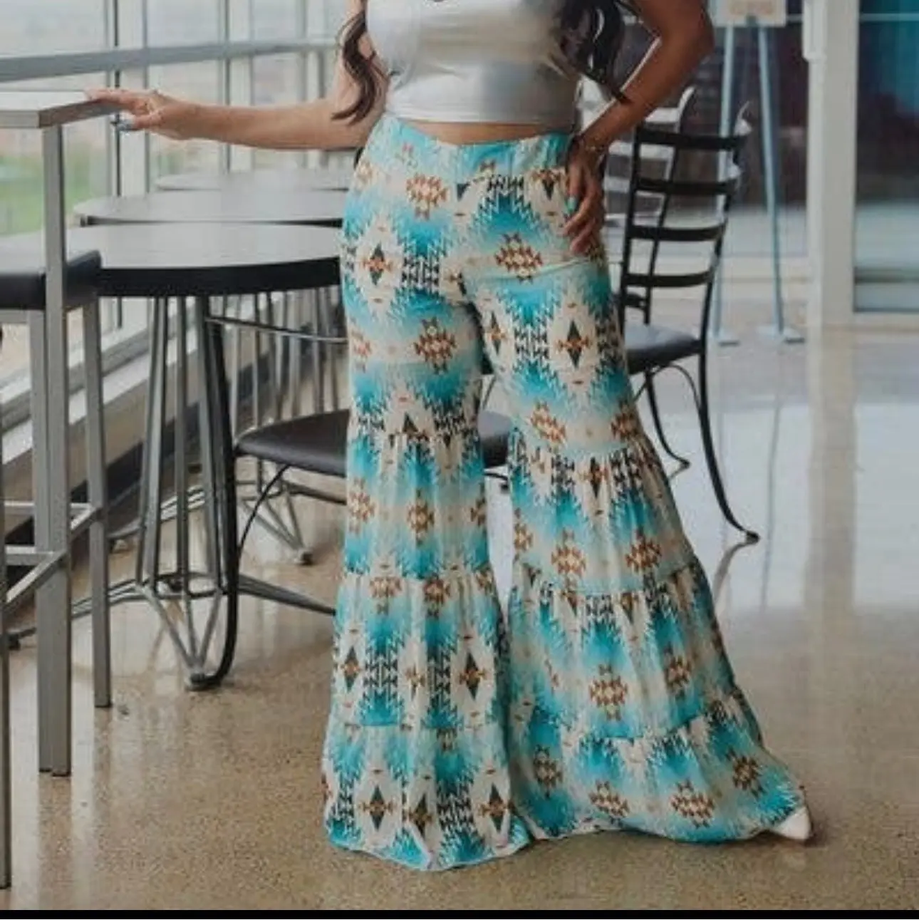 Blue Aztec Wide Leg Pants
