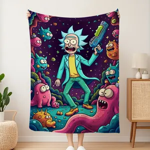 Rick and Morty Flannel Blanket - Soft All-Season Lightweight Throw with Vibrant Character Design for Office Naps, Camping & Living Room - Perfect Gift for Christmas, Thanksgiving, Independence Day, Playful Bedroom Decor, Plush Comfort, Contemporary Style