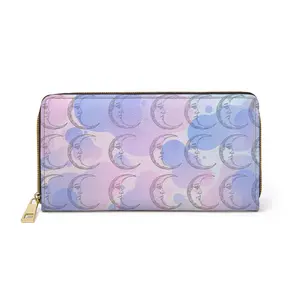 Celestial Dreams Zipper Wallet | PU Leather | Moon Pattern