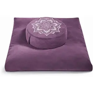 Meditation Cushion Set Zafu & Zabuton Buckwheat Hull & Memory Foam Adjustable Floor Pillow for Yoga Meditation Sitting, Removable Velvet Cover Purple