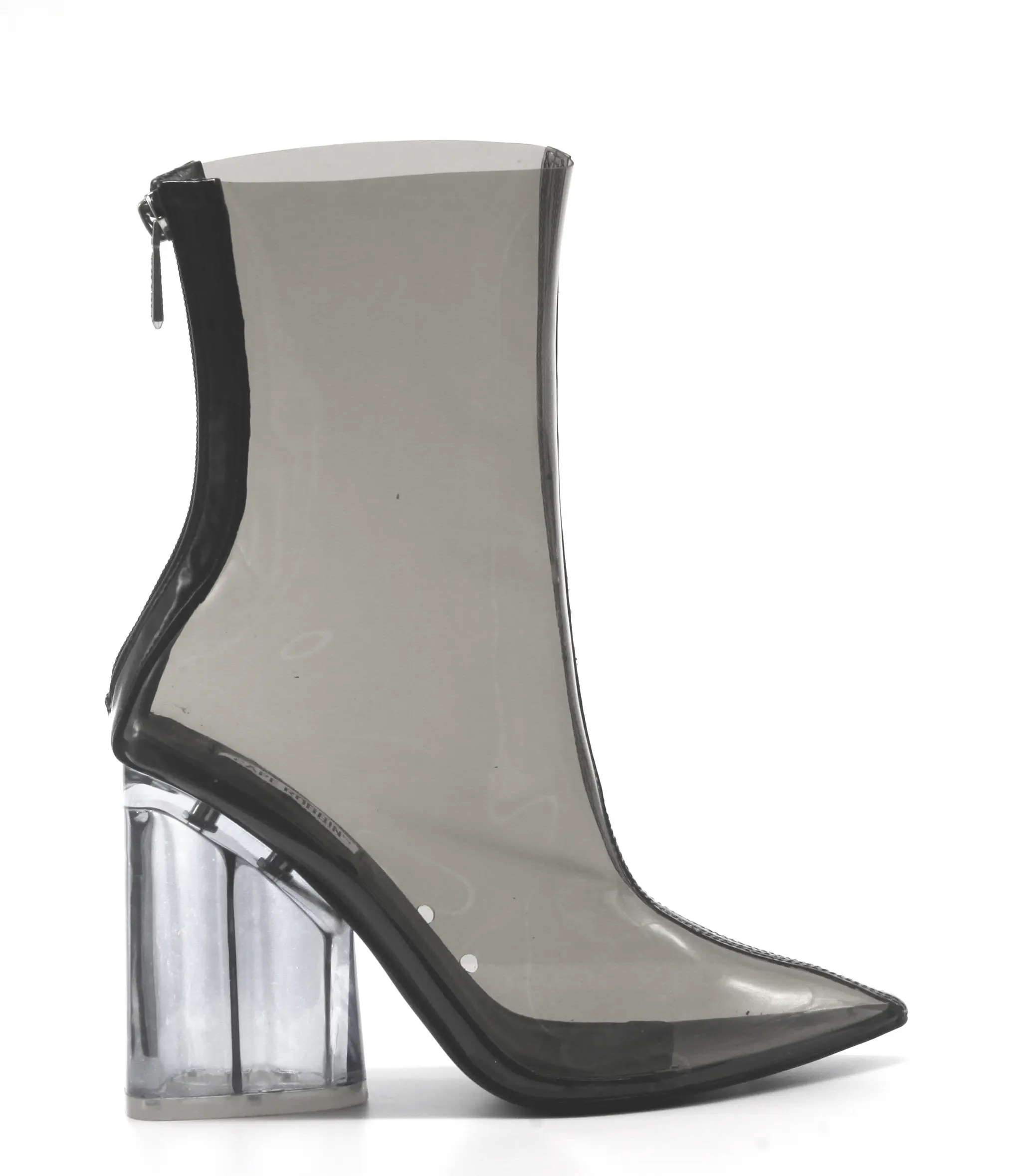 Womens Perspex Lucite Clear Pointy Toe Chunky Heel Ankle Boots