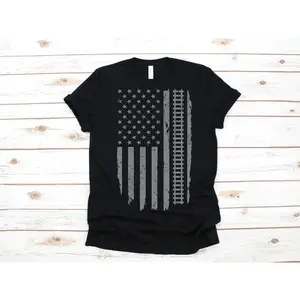 Train American Flag T-Shirt| USA Conductor Railroad Tracks Tee| Vintage Train Graphic Shirt| Men & Youth Patriotic Gift Apparel