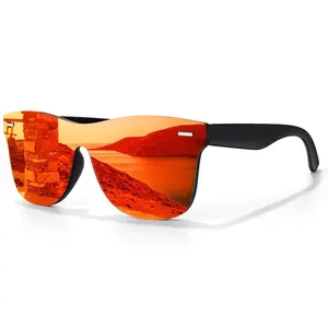 LINVO Trendy Polarized Mirrored Sunglasses Men Women Flat One Piece Reflective Shades for Driving Fishing UV Protection