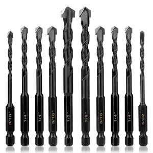 10Pcs Masonry Kit for Concrete, Stone, Carbide Bit Set for, Brick, Tile,, and Wood Size 5/32 to 1/2 inch