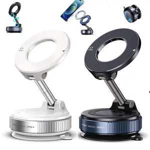 Upgraded Foldable Magnetic Car Phone Mount, Unpowered Vacuum Adsorption Holder, Dual Fixation Magnetic & Suction Design, 360° Rotation Adjustable Angle Quiet Bracket for iPhone Android