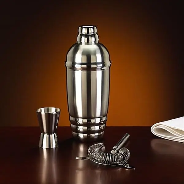 Lenox 6228142 Stainless Tuscany Class Metal Shaker Set - 1-Pack Bar Utensils with Strainer, Jigger