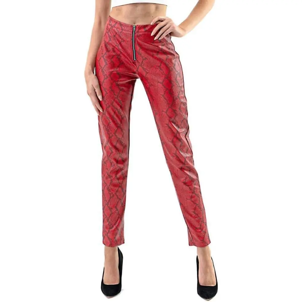 EDGY Land Women’s Snake Print Faux Leather Pants – High Waist Slim Fit Zipper Front Trousers