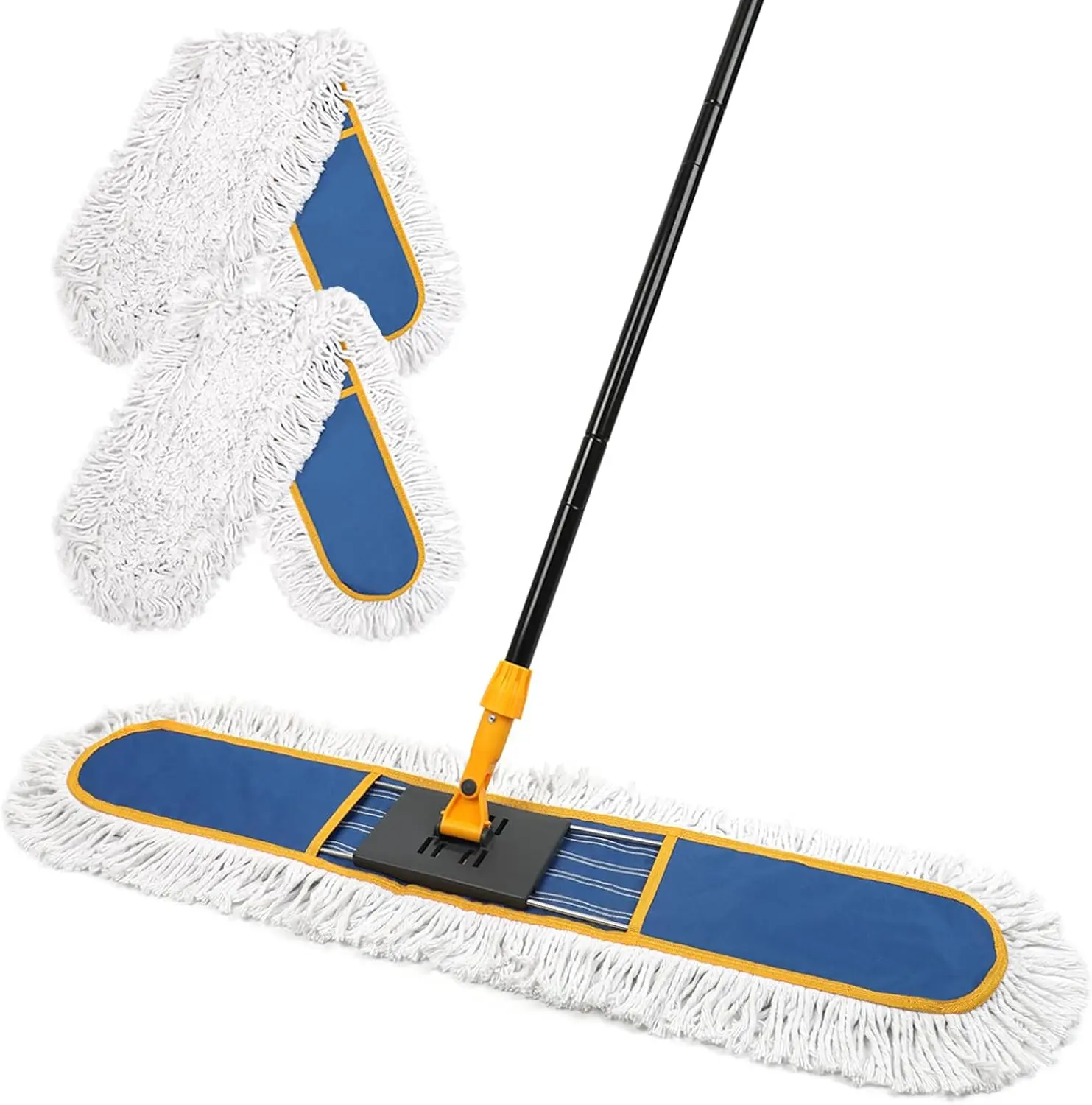 24-Inch Dust Mop for Floor Cleaning with 2 Washable Cotton Pads, Heavy-Duty Floor Sweeper
