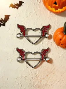 Women's Punk Style Nipple Rings, Heart-Shaped Devil Wings Design, Copper Chain, Halloween Fashion Body Jewelry, All-Season Wear
