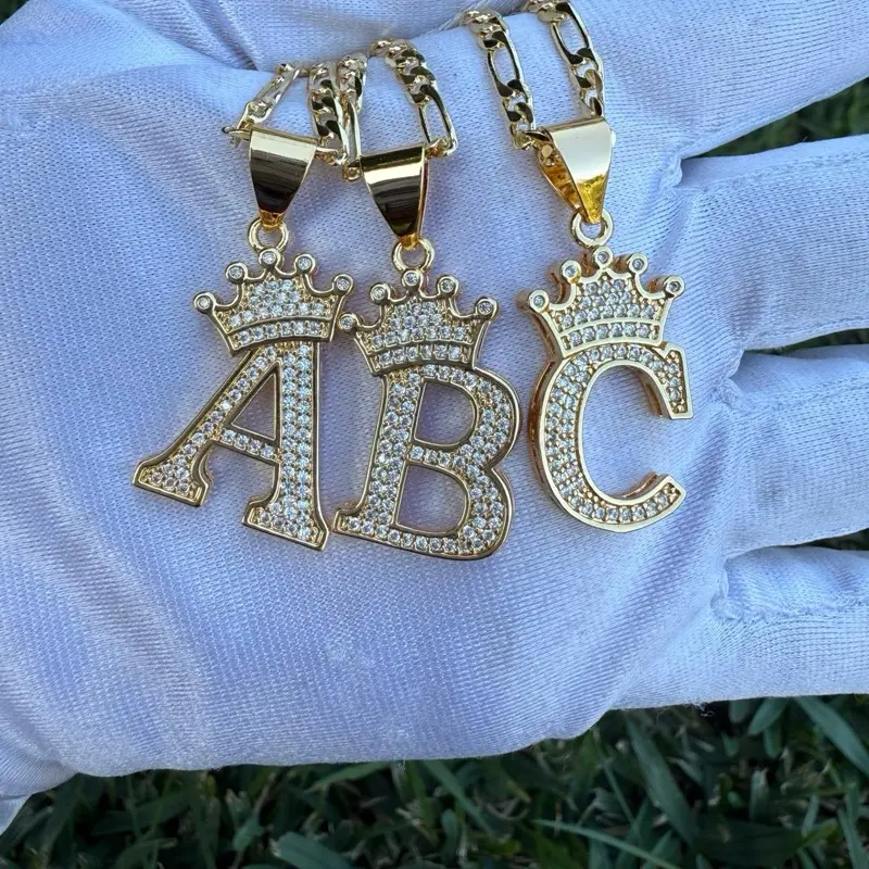 Letter Initial Necklace with Crown Gold Plated Alphabet Pendant for Women 20” inch Chain Fashion Jewelry