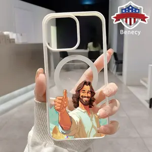 Jesus' Affirmation Pattern Magnetic Phone Case Supports Wireless Charging for iPhone 15 16 14 Pro Max 13 12 11 XR XS Plus E Shockproof Non Slip Protection Silicone Transparent Acrylic Cover Cellphone Protective